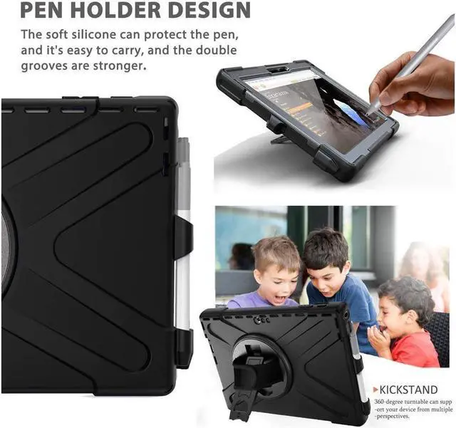 Alt view image 5 of 7 - BONAEVER For Microsoft Surface Pro 7 Plus / Pro 7 / Pro 6 / Pro 5 / Pro 2017 / Pro 4 / Pro LTE Case Protective Shockproof Cover with Pen Holder Hand Strap Rotating Stand and Shoulder Strap