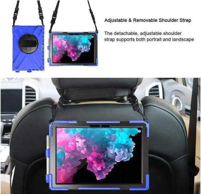 Alt view image 4 of 7 - BONAEVER For Microsoft Surface Pro 7 Plus / Pro 7 / Pro 6 / Pro 5 / Pro 2017 / Pro 4 / Pro LTE Case Protective Shockproof Cover with Pen Holder Hand Strap Rotating Stand and Shoulder Strap