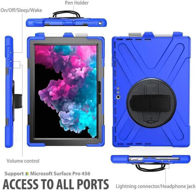 Alt view image 6 of 7 - BONAEVER For Microsoft Surface Pro 7 Plus / Pro 7 / Pro 6 / Pro 5 / Pro 2017 / Pro 4 / Pro LTE Case Protective Shockproof Cover with Pen Holder Hand Strap Rotating Stand and Shoulder Strap