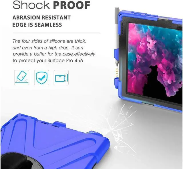 Alt view image 5 of 7 - BONAEVER For Microsoft Surface Pro 7 Plus / Pro 7 / Pro 6 / Pro 5 / Pro 2017 / Pro 4 / Pro LTE Case Protective Shockproof Cover with Pen Holder Hand Strap Rotating Stand and Shoulder Strap