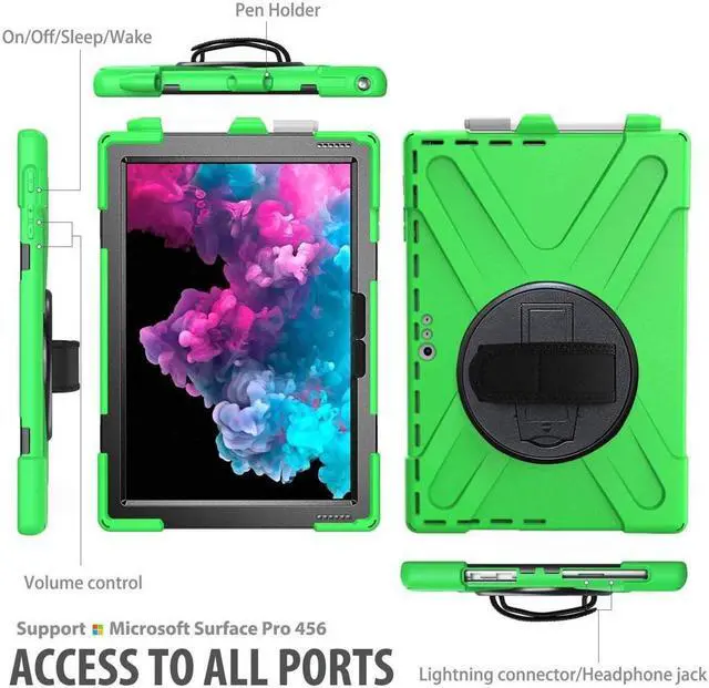 Alt view image 5 of 7 - BONAEVER For Microsoft Surface Pro 7 Plus / Pro 7 / Pro 6 / Pro 5 / Pro 2017 / Pro 4 / Pro LTE Case Protective Shockproof Cover with Pen Holder Hand Strap Rotating Stand and Shoulder Strap
