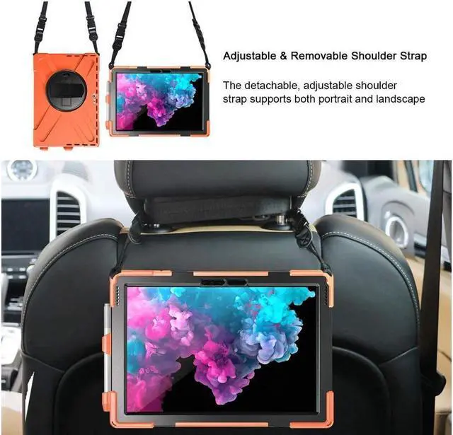 Alt view image 4 of 7 - BONAEVER For Microsoft Surface Pro 7 Plus / Pro 7 / Pro 6 / Pro 5 / Pro 2017 / Pro 4 / Pro LTE Case Protective Shockproof Cover with Pen Holder Hand Strap Rotating Stand and Shoulder Strap