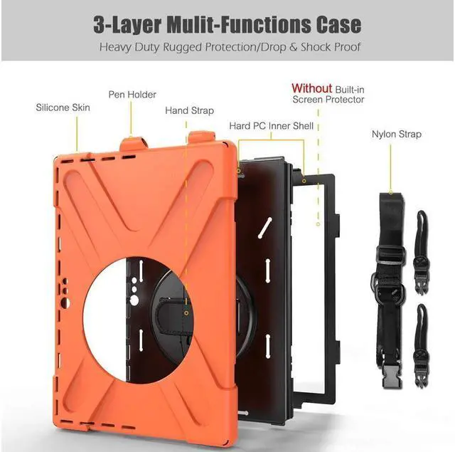Alt view image 6 of 7 - BONAEVER For Microsoft Surface Pro 7 Plus / Pro 7 / Pro 6 / Pro 5 / Pro 2017 / Pro 4 / Pro LTE Case Protective Shockproof Cover with Pen Holder Hand Strap Rotating Stand and Shoulder Strap