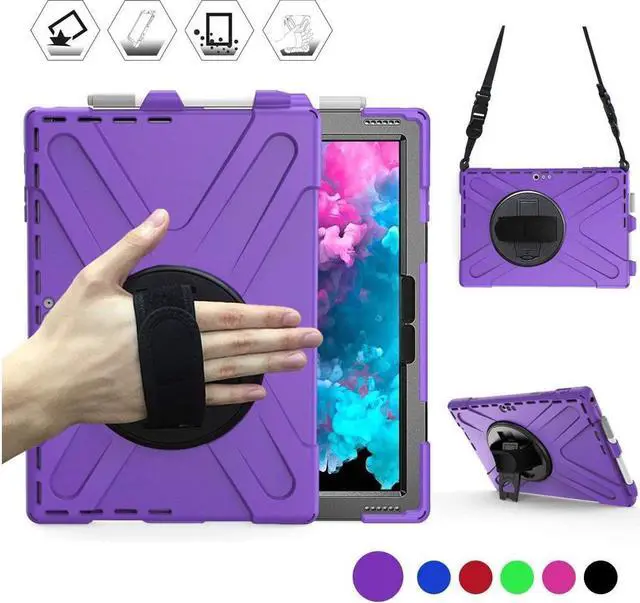 Main image of BONAEVER For Microsoft Surface Pro 7 Plus / Pro 7 / Pro 6 / Pro 5 / Pro 2017 / Pro 4 / Pro LTE Case Protective Shockproof Cover with Pen Holder Hand Strap Rotating Stand and Shoulder Strap