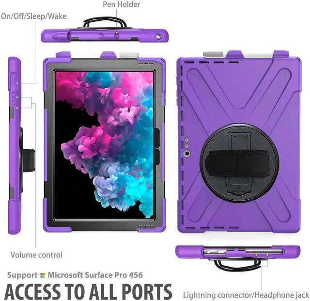 Alt view image 5 of 6 - BONAEVER For Microsoft Surface Pro 7 Plus / Pro 7 / Pro 6 / Pro 5 / Pro 2017 / Pro 4 / Pro LTE Case Protective Shockproof Cover with Pen Holder Hand Strap Rotating Stand and Shoulder Strap