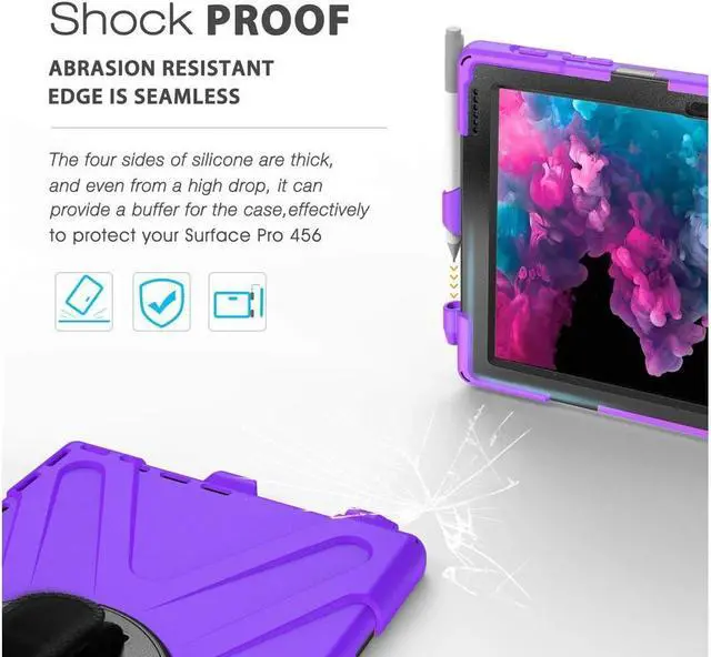 Alt view image 3 of 6 - BONAEVER For Microsoft Surface Pro 7 Plus / Pro 7 / Pro 6 / Pro 5 / Pro 2017 / Pro 4 / Pro LTE Case Protective Shockproof Cover with Pen Holder Hand Strap Rotating Stand and Shoulder Strap