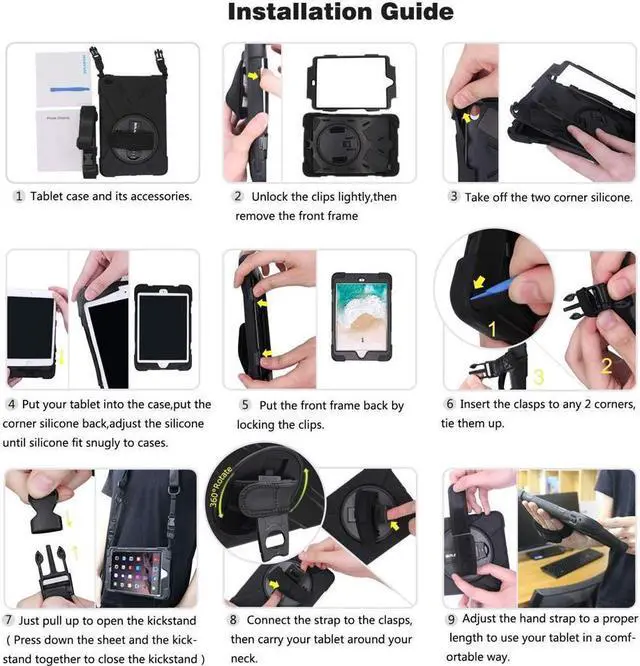 Alt view image 6 of 6 - BONAEVER For Microsoft Surface Pro 7 Plus / Pro 7 / Pro 6 / Pro 5 / Pro 2017 / Pro 4 / Pro LTE Case Protective Shockproof Cover with Pen Holder Hand Strap Rotating Stand and Shoulder Strap
