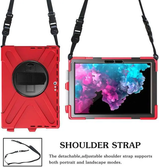 Alt view image 2 of 7 - BONAEVER For Microsoft Surface Pro 7 Plus / Pro 7 / Pro 6 / Pro 5 / Pro 2017 / Pro 4 / Pro LTE Case Protective Shockproof Cover with Pen Holder Hand Strap Rotating Stand and Shoulder Strap