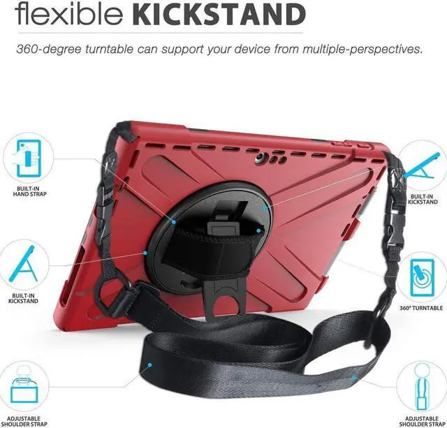 Alt view image 4 of 7 - BONAEVER For Microsoft Surface Pro 7 Plus / Pro 7 / Pro 6 / Pro 5 / Pro 2017 / Pro 4 / Pro LTE Case Protective Shockproof Cover with Pen Holder Hand Strap Rotating Stand and Shoulder Strap
