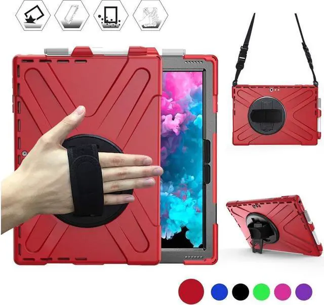 Main image of BONAEVER For Microsoft Surface Pro 7 Plus / Pro 7 / Pro 6 / Pro 5 / Pro 2017 / Pro 4 / Pro LTE Case Protective Shockproof Cover with Pen Holder Hand Strap Rotating Stand and Shoulder Strap