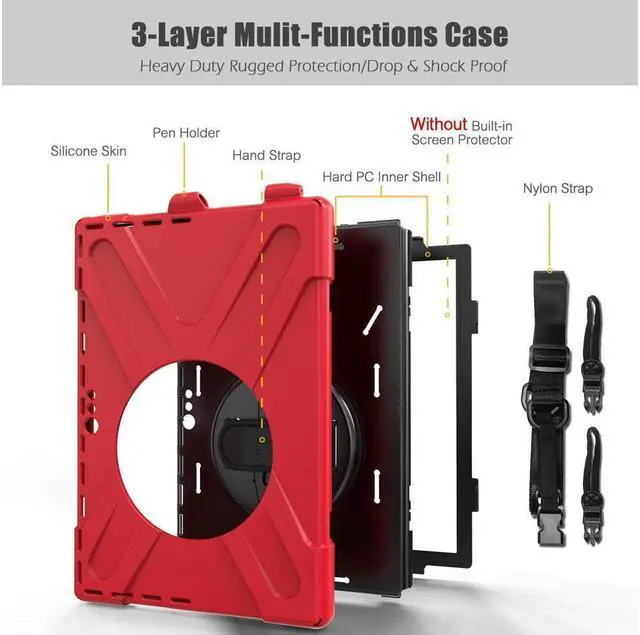 Alt view image 6 of 7 - BONAEVER For Microsoft Surface Pro 7 Plus / Pro 7 / Pro 6 / Pro 5 / Pro 2017 / Pro 4 / Pro LTE Case Protective Shockproof Cover with Pen Holder Hand Strap Rotating Stand and Shoulder Strap