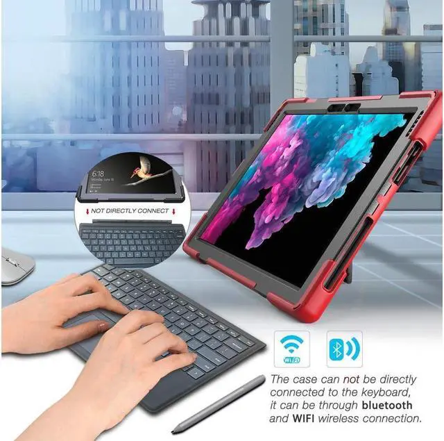 Alt view image 7 of 7 - BONAEVER For Microsoft Surface Pro 7 Plus / Pro 7 / Pro 6 / Pro 5 / Pro 2017 / Pro 4 / Pro LTE Case Protective Shockproof Cover with Pen Holder Hand Strap Rotating Stand and Shoulder Strap