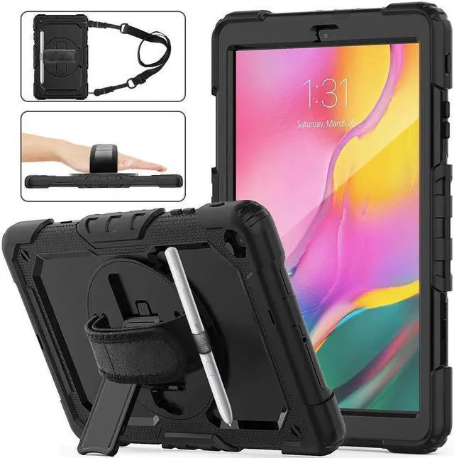 Main image of BONAEVER For Samsung Galaxy Tab A 10.1 2019 Case T510 T515 Cover Three Layer Hybrid Drop Protection Case with 360 Rotating Stand / Hand Strap & Stylus Pencil Holder for Samsung Galaxy Tab A 10.1 inch
