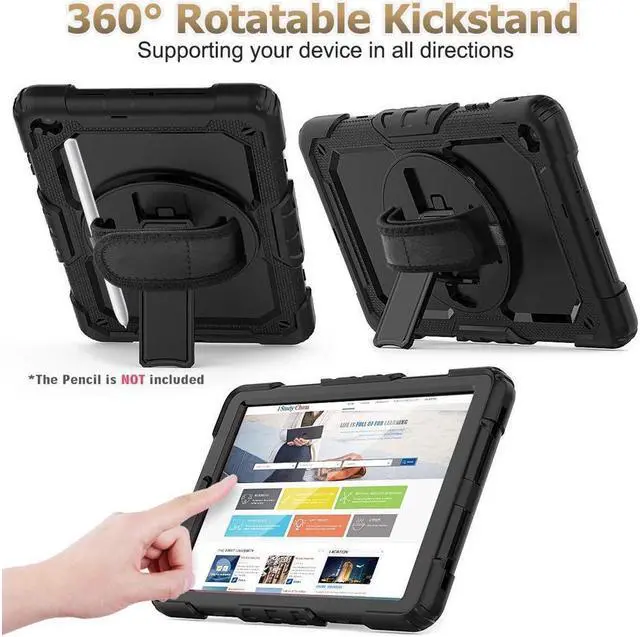 Alt view image 4 of 7 - BONAEVER For Samsung Galaxy Tab A 10.1 2019 Case T510 T515 Cover Three Layer Hybrid Drop Protection Case with 360 Rotating Stand / Hand Strap & Stylus Pencil Holder for Samsung Galaxy Tab A 10.1 inch