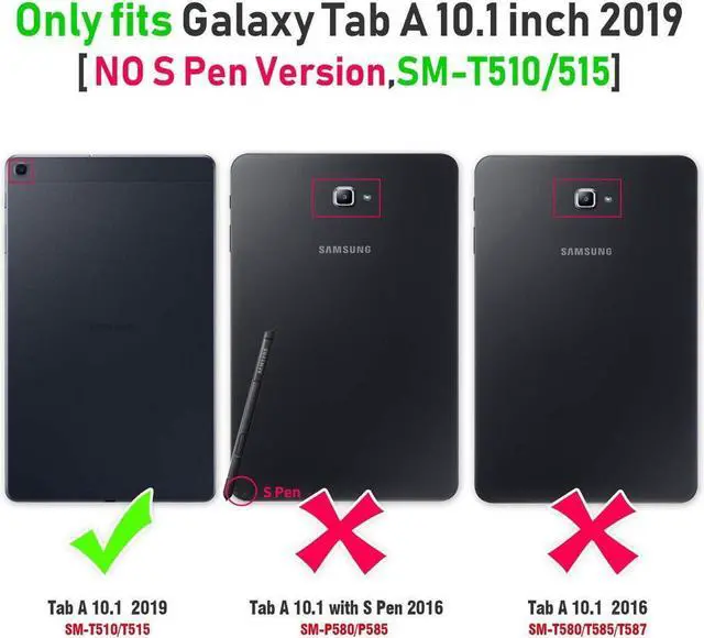 Alt view image 2 of 7 - BONAEVER For Samsung Galaxy Tab A 10.1 2019 Case T510 T515 Cover Three Layer Hybrid Drop Protection Case with 360 Rotating Stand / Hand Strap & Stylus Pencil Holder for Samsung Galaxy Tab A 10.1 inch