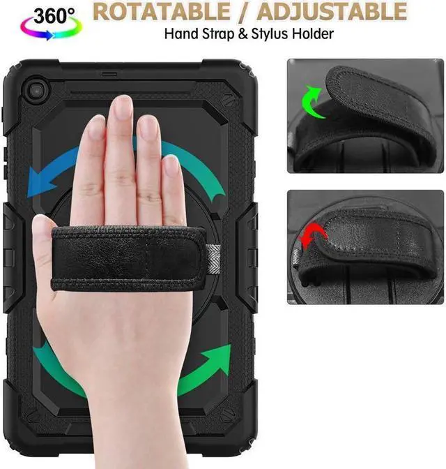 Alt view image 3 of 7 - BONAEVER For Samsung Galaxy Tab A 10.1 2019 Case T510 T515 Cover Three Layer Hybrid Drop Protection Case with 360 Rotating Stand / Hand Strap & Stylus Pencil Holder for Samsung Galaxy Tab A 10.1 inch