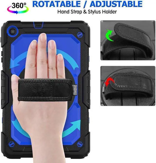 Alt view image 4 of 7 - BONAEVER For Samsung Galaxy Tab A 10.1 2019 Case T510 T515 Cover Three Layer Hybrid Drop Protection Case with 360 Rotating Stand / Hand Strap & Stylus Pencil Holder for Samsung Galaxy Tab A 10.1 inch
