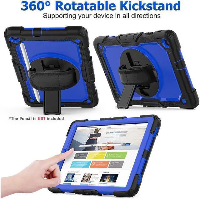 Alt view image 5 of 7 - BONAEVER For Samsung Galaxy Tab A 10.1 2019 Case T510 T515 Cover Three Layer Hybrid Drop Protection Case with 360 Rotating Stand / Hand Strap & Stylus Pencil Holder for Samsung Galaxy Tab A 10.1 inch