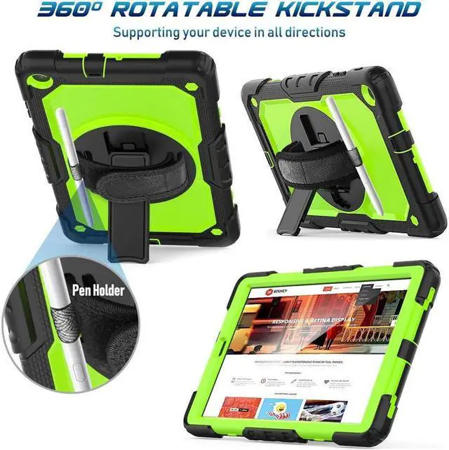 Alt view image 4 of 7 - BONAEVER For Samsung Galaxy Tab A 10.1 2019 Case T510 T515 Cover Three Layer Hybrid Drop Protection Case with 360 Rotating Stand / Hand Strap & Stylus Pencil Holder for Samsung Galaxy Tab A 10.1 inch