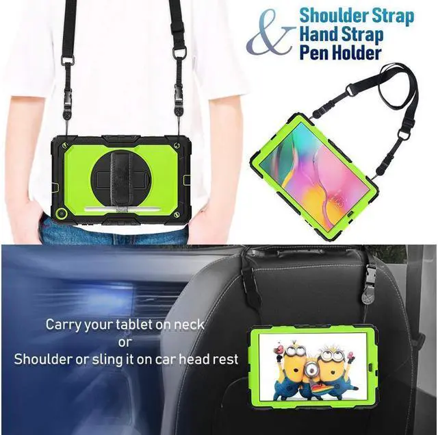 Alt view image 5 of 7 - BONAEVER For Samsung Galaxy Tab A 10.1 2019 Case T510 T515 Cover Three Layer Hybrid Drop Protection Case with 360 Rotating Stand / Hand Strap & Stylus Pencil Holder for Samsung Galaxy Tab A 10.1 inch