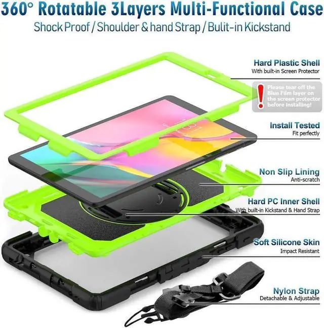 Alt view image 7 of 7 - BONAEVER For Samsung Galaxy Tab A 10.1 2019 Case T510 T515 Cover Three Layer Hybrid Drop Protection Case with 360 Rotating Stand / Hand Strap & Stylus Pencil Holder for Samsung Galaxy Tab A 10.1 inch