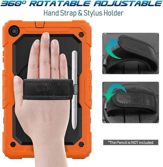 Alt view image 3 of 7 - BONAEVER For Samsung Galaxy Tab A 10.1 2019 Case T510 T515 Cover Three Layer Hybrid Drop Protection Case with 360 Rotating Stand / Hand Strap & Stylus Pencil Holder for Samsung Galaxy Tab A 10.1 inch