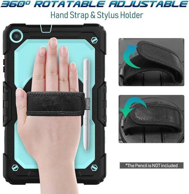 Alt view image 3 of 7 - BONAEVER For Samsung Galaxy Tab A 10.1 2019 Case T510 T515 Cover Three Layer Hybrid Drop Protection Case with 360 Rotating Stand / Hand Strap & Stylus Pencil Holder for Samsung Galaxy Tab A 10.1 inch