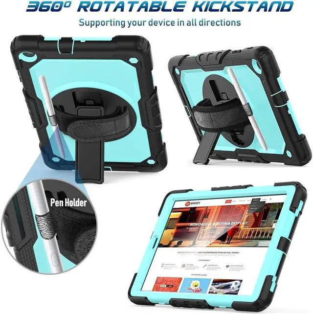 Alt view image 4 of 7 - BONAEVER For Samsung Galaxy Tab A 10.1 2019 Case T510 T515 Cover Three Layer Hybrid Drop Protection Case with 360 Rotating Stand / Hand Strap & Stylus Pencil Holder for Samsung Galaxy Tab A 10.1 inch