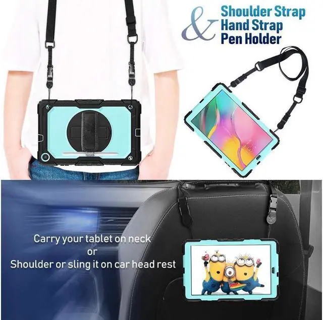 Alt view image 5 of 7 - BONAEVER For Samsung Galaxy Tab A 10.1 2019 Case T510 T515 Cover Three Layer Hybrid Drop Protection Case with 360 Rotating Stand / Hand Strap & Stylus Pencil Holder for Samsung Galaxy Tab A 10.1 inch