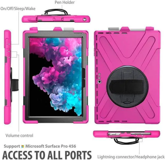 Alt view image 5 of 7 - BONAEVER For Microsoft Surface Pro 7 Plus / Pro 7 / Pro 6 / Pro 5 / Pro 2017 / Pro 4 / Pro LTE Case Protective Shockproof Cover with Pen Holder Hand Strap Rotating Stand and Shoulder Strap