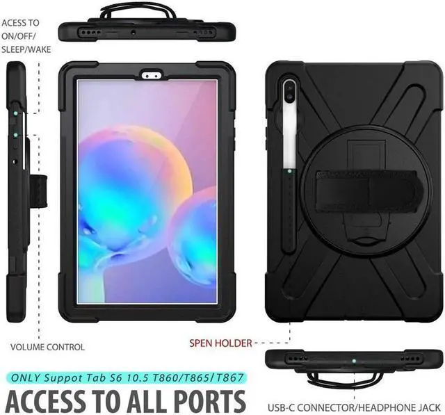 Alt view image 4 of 7 - BONAEVER For Samsung Galaxy Tab S6 Case [Support S Pen Wireless Charging] Hybrid Shockproof Case with Pen Holder H Strap / Shoulder Strap / Standand for Galaxy Tab S6 10.5 2019 SM-T860 / T865 / T867