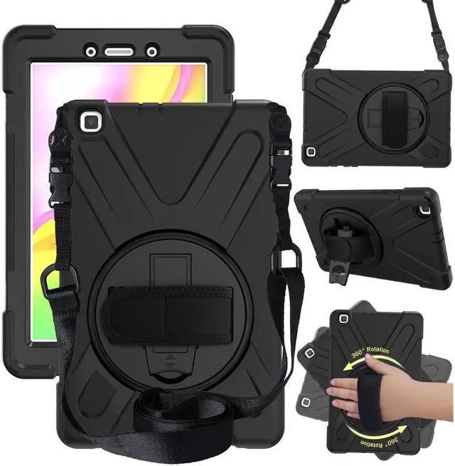 Main image of BONAEVER For Galaxy Tab A 8.0 2019 Case Model SM-T290 SM-T295 Shockproof Protective Case Cover with 360 Rotating Stand and Strap Shoulder Strap for Samsung Galaxy Tab A 8.0 2019 Without S Pen