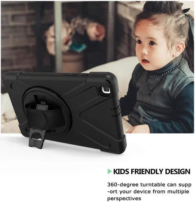 Alt view image 4 of 7 - BONAEVER For Galaxy Tab A 8.0 2019 Case Model SM-T290 SM-T295 Shockproof Protective Case Cover with 360 Rotating Stand and Strap Shoulder Strap for Samsung Galaxy Tab A 8.0 2019 Without S Pen