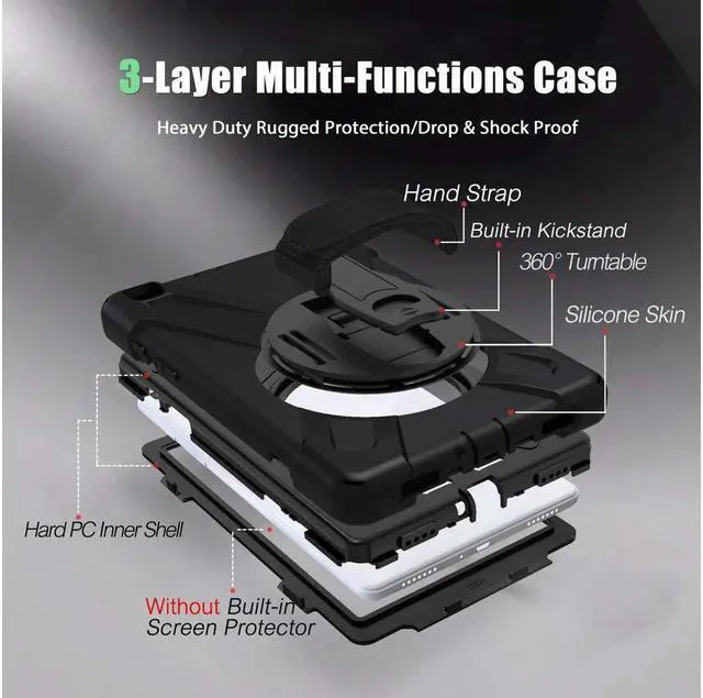 Alt view image 7 of 7 - BONAEVER For Galaxy Tab A 8.0 2019 Case Model SM-T290 SM-T295 Shockproof Protective Case Cover with 360 Rotating Stand and Strap Shoulder Strap for Samsung Galaxy Tab A 8.0 2019 Without S Pen