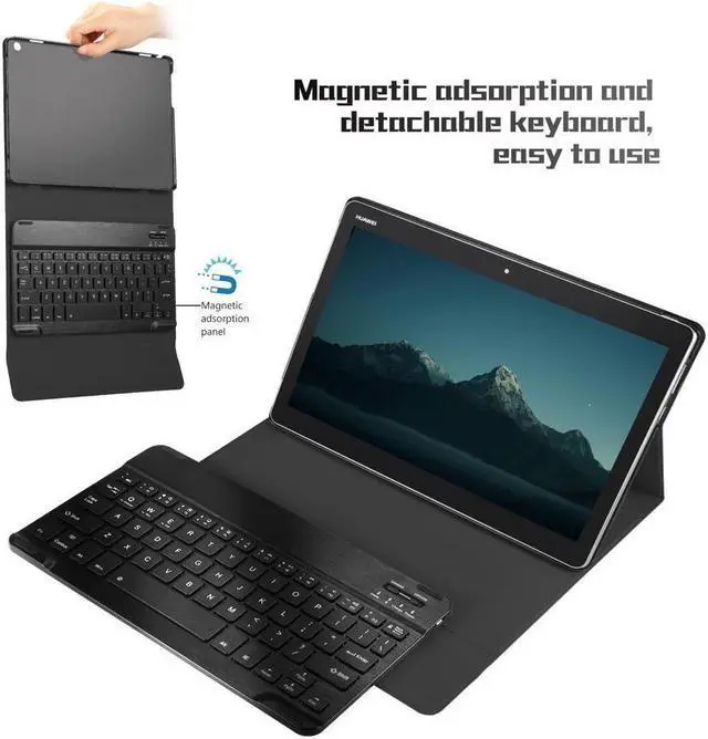 Alt view image 4 of 6 - BONAEVER Wireless Keyboard Case for Huawei MediaPad M5 Lite 10 2019 Front Prop Stand Case Cover with Keyboard for Huawei MediaPad M5 Lite 10 2019
