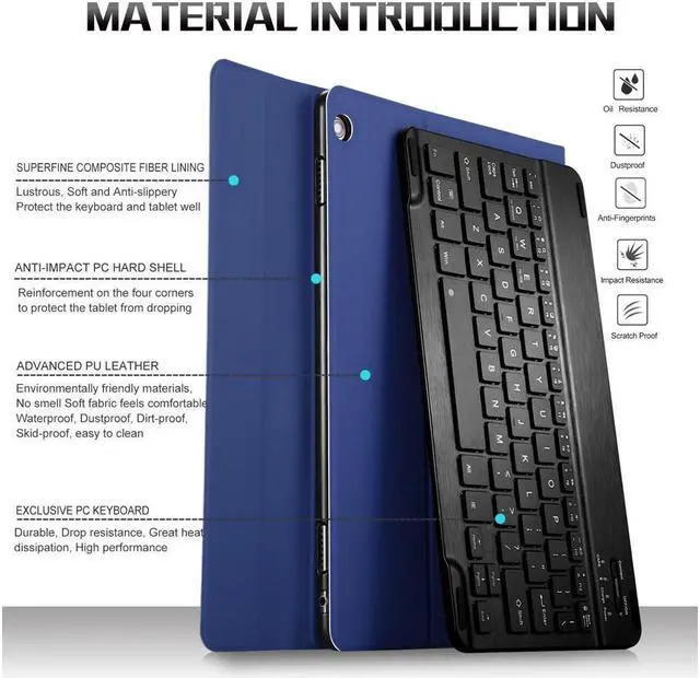 Alt view image 2 of 6 - BONAEVER Wireless Keyboard Case for Huawei MediaPad M5 Lite 10 2019 Front Prop Stand Case Cover with Keyboard for Huawei MediaPad M5 Lite 10 2019