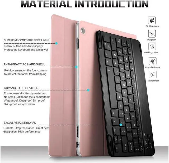 Alt view image 2 of 6 - BONAEVER Wireless Keyboard Case for Huawei MediaPad M5 Lite 10 2019 Front Prop Stand Case Cover with Keyboard for Huawei MediaPad M5 Lite 10 2019