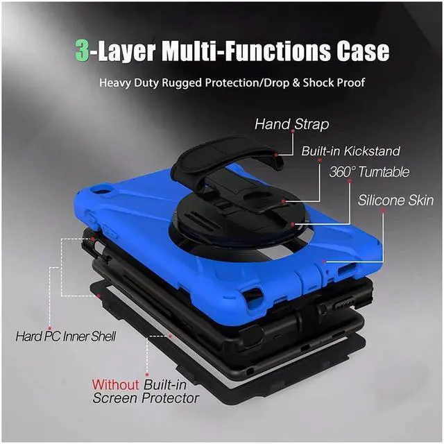 Alt view image 2 of 7 - BONAEVER For Galaxy Tab A 8.0 inch 2019 Case Model SM-T290 SM-T295 Shockproof Protective Cover with 360 Rotating Stand and & Shoulder Strap
