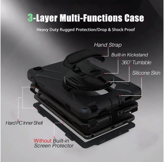 Alt view image 6 of 7 - BONAEVER For Galaxy Tab A 8.0 inch 2019 Case Model SM-T290 SM-T295 Shockproof Protective Cover with 360 Rotating Stand and & Shoulder Strap