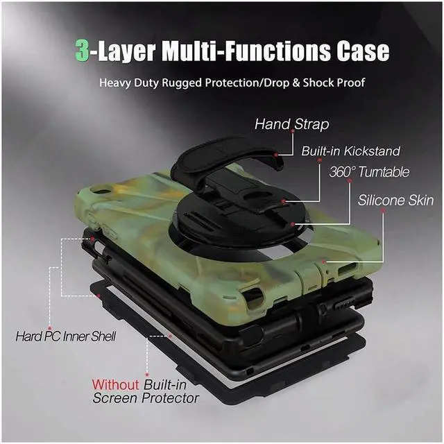 Alt view image 4 of 7 - BONAEVER For Galaxy Tab A 8.0 inch 2019 Case Model SM-T290 SM-T295 Shockproof Protective Cover with 360 Rotating Stand and & Shoulder Strap