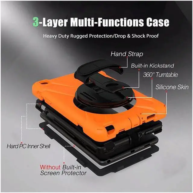 Alt view image 4 of 7 - BONAEVER For Galaxy Tab A 8.0 inch 2019 Case Model SM-T290 SM-T295 Shockproof Protective Cover with 360 Rotating Stand and & Shoulder Strap