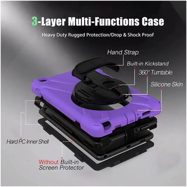 Alt view image 4 of 7 - BONAEVER For Galaxy Tab A 8.0 inch 2019 Case Model SM-T290 SM-T295 Shockproof Protective Cover with 360 Rotating Stand and & Shoulder Strap