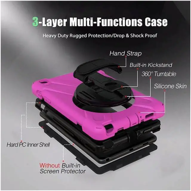 Alt view image 4 of 7 - BONAEVER For Galaxy Tab A 8.0 inch 2019 Case Model SM-T290 SM-T295 Shockproof Protective Cover with 360 Rotating Stand and & Shoulder Strap