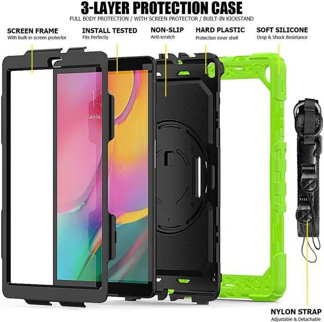 Alt view image 5 of 7 - BONAEVER For Galaxy Tab A 10.1 Case with 360 Rotating Stand Shoulder Strap Shockproof Cover with Pencil Holder & Screen Protector for Galaxy Tab A 10.1 SM-T510 T515