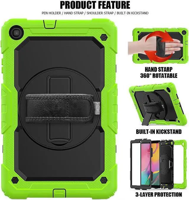 Alt view image 4 of 7 - BONAEVER For Galaxy Tab A 10.1 Case with 360 Rotating Stand Shoulder Strap Shockproof Cover with Pencil Holder & Screen Protector for Galaxy Tab A 10.1 SM-T510 T515