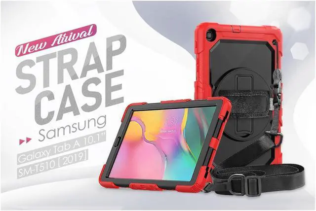 Alt view image 5 of 7 - BONAEVER For Galaxy Tab A 10.1 Case with 360 Rotating Stand Shoulder Strap Shockproof Cover with Pencil Holder & Screen Protector for Galaxy Tab A 10.1 SM-T510 T515