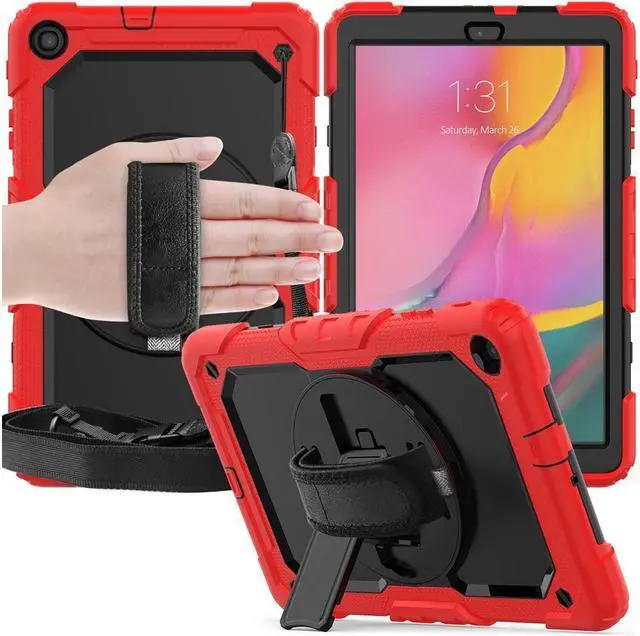 Alt view image 7 of 7 - BONAEVER For Galaxy Tab A 10.1 Case with 360 Rotating Stand Shoulder Strap Shockproof Cover with Pencil Holder & Screen Protector for Galaxy Tab A 10.1 SM-T510 T515