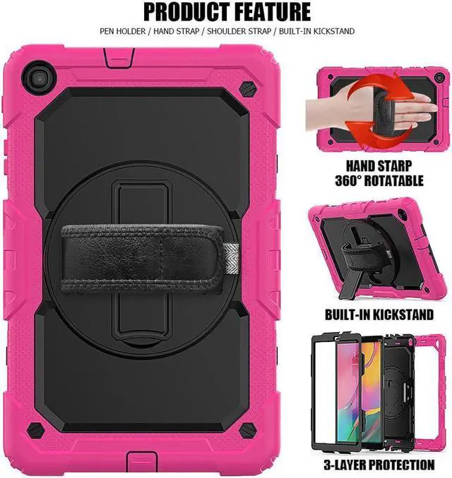 Alt view image 4 of 7 - BONAEVER For Galaxy Tab A 10.1 Case with 360 Rotating Stand Shoulder Strap Shockproof Cover with Pencil Holder & Screen Protector for Galaxy Tab A 10.1 SM-T510 T515