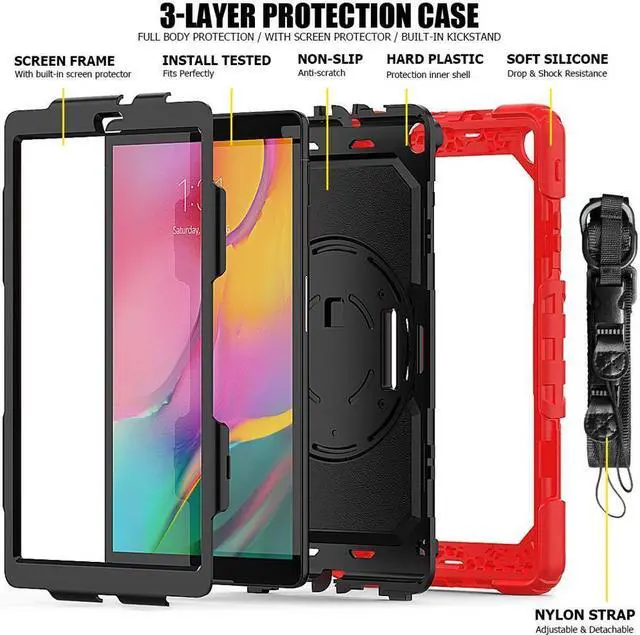 Alt view image 6 of 7 - BONAEVER For Galaxy Tab A 10.1 Case with 360 Rotating Stand Shoulder Strap Shockproof Cover with Pencil Holder & Screen Protector for Galaxy Tab A 10.1 SM-T510 T515