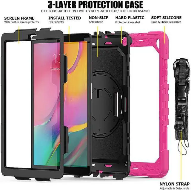 Alt view image 5 of 7 - BONAEVER For Galaxy Tab A 10.1 Case with 360 Rotating Stand Shoulder Strap Shockproof Cover with Pencil Holder & Screen Protector for Galaxy Tab A 10.1 SM-T510 T515